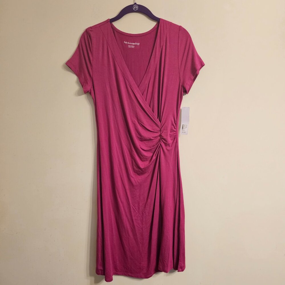 NWT Women's Soft Surroundings Giselle Dress Fiery Fuchsia Faux Wrap Size PM - Picture 2 of 8